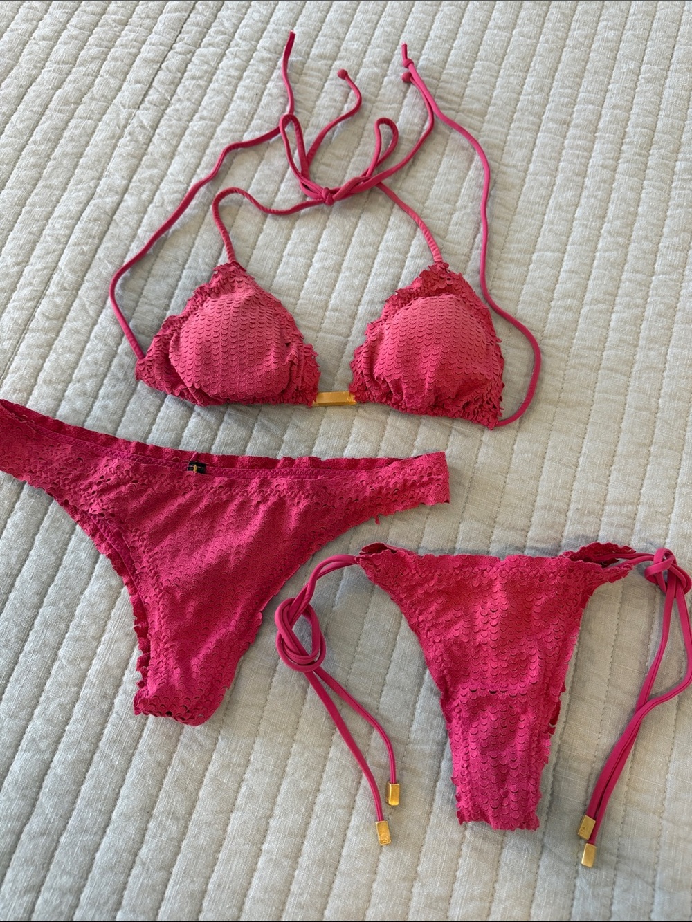 Women's Red Crochet Triangle Bikini Set - Minimalist Tie Design